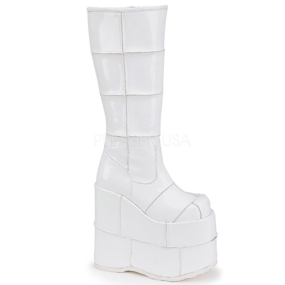 White demonia stacks platform boots
